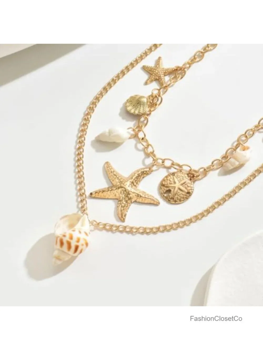 Layered Shell Starfish Necklace Women Boho Beach Choker Summer